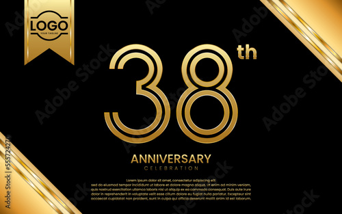 38th Anniversary Celebration. Anniversary Template Design With Gold Number and Font, Vector Template Illustration