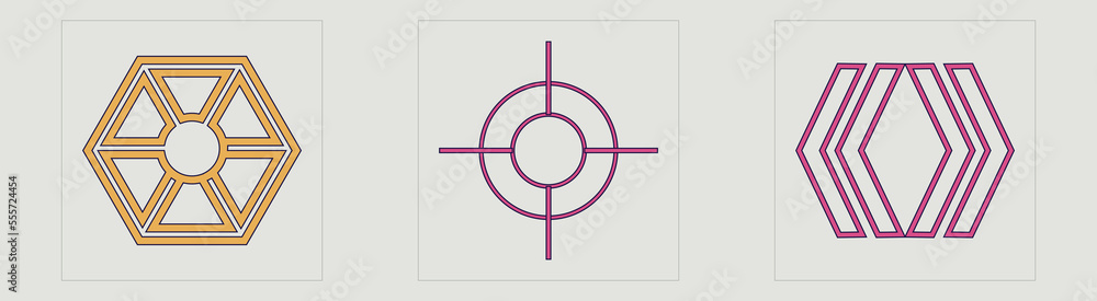 Collection of Y2K elements. Trendy geometric postmodern figures. Flat minimalist icons. Isolated on black background. Vector illustration Collection of Y2K elements. Trendy geometric postmodern figures. Flat minimalist icons. Isolated on black background. Vector illustration
