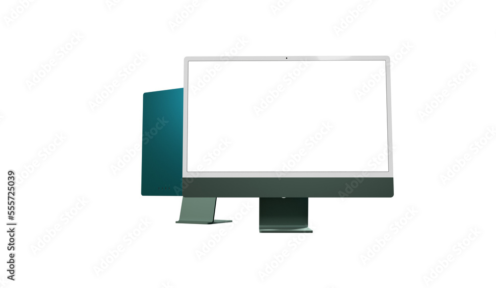 Realistic 3D Computer, with a white screen, isolated on a background Realistic 3D Computer, with a white screen, isolated on a background