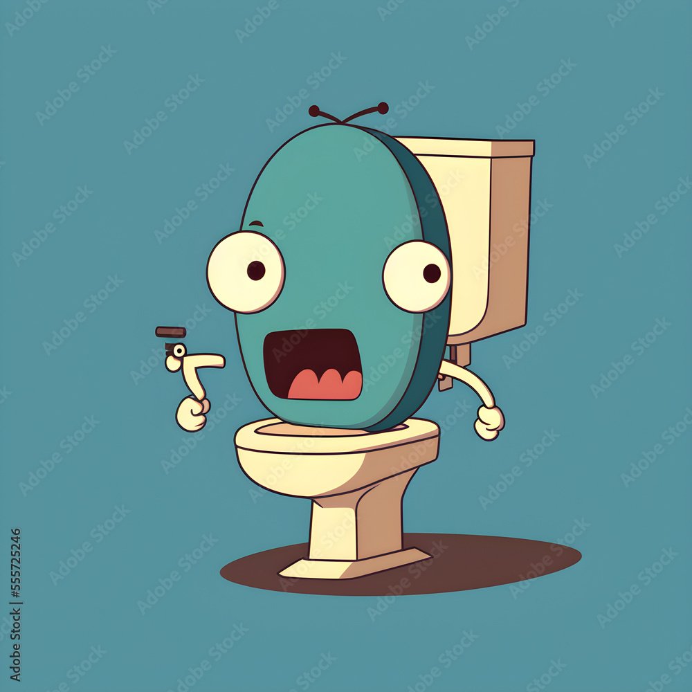 Funny toilet, cartoon style, simple lines, full body, minimalism