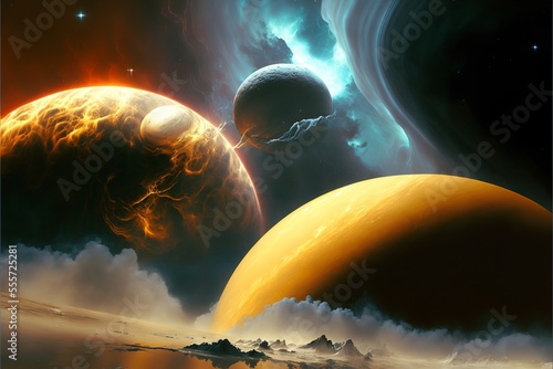 Canvas Print colorful planets from a different perspective