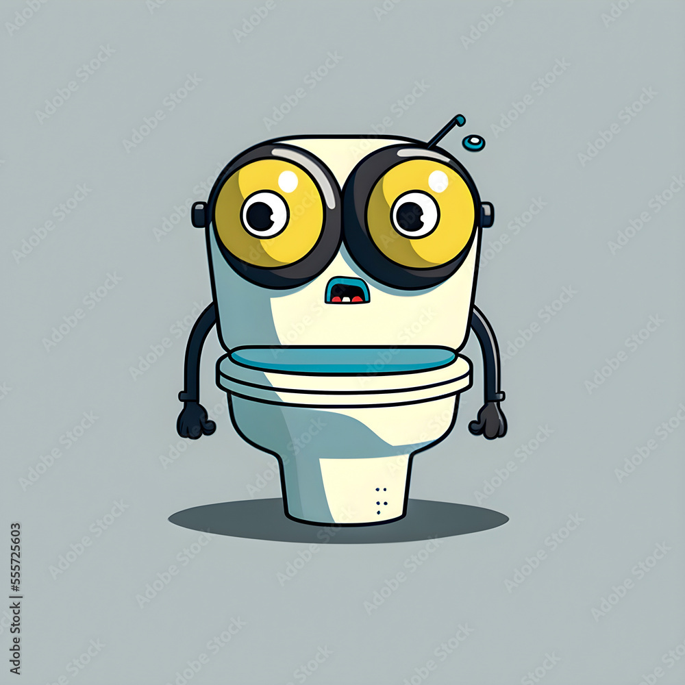 Funny toilet, cartoon style, simple lines, full body, minimalism