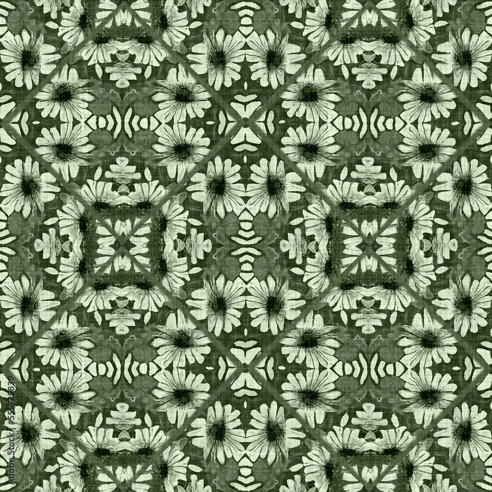Wildflower green flower damask seamless pattern. Geometric antique floral for vintage decorative wallpaper. Cottagecore fashion repeat tile. Wildflower green flower damask seamless pattern. Geometric antique floral for vintage decorative wallpaper. Cottagecore fashion repeat tile.