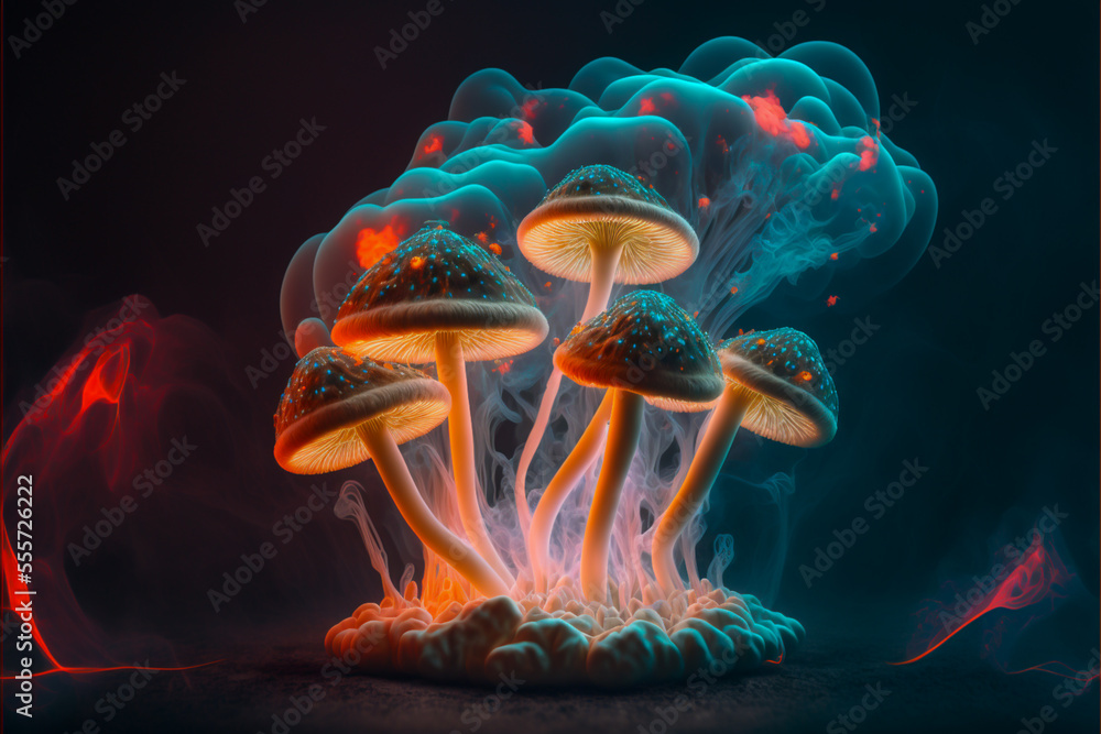 Obraz premium The transformative power Psychedelic psilocybin mushroom. Improving consciousness and understanding reality while letting go of the ego