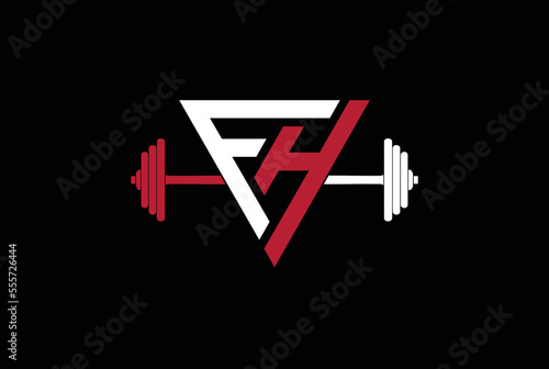 letter FH logo design template, gym and fitness logo photo