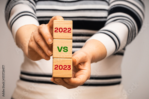 year 2022 vs 2023 what will it be, concept, question mark, new year changes photo