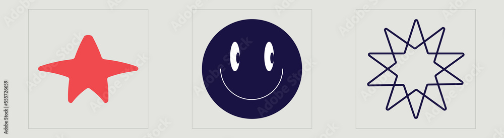 Fototapeta premium Vector Graphic Assets Set. Big collection of abstract graphic geometric symbols. Templates for notes, posters. Isolated on black background. Vector illustration