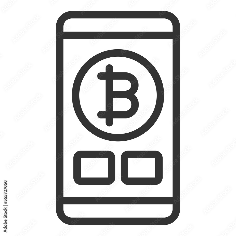 Bitcoin on smartphone screen - icon, illustration on white background, outline style Bitcoin on smartphone screen - icon, illustration on white background, outline style
