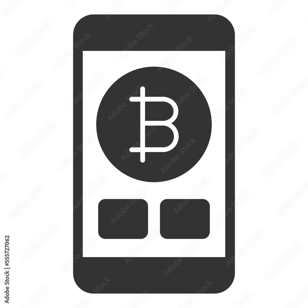 Bitcoin on smartphone screen - icon, illustration on white background, glyph style Bitcoin on smartphone screen - icon, illustration on white background, glyph style