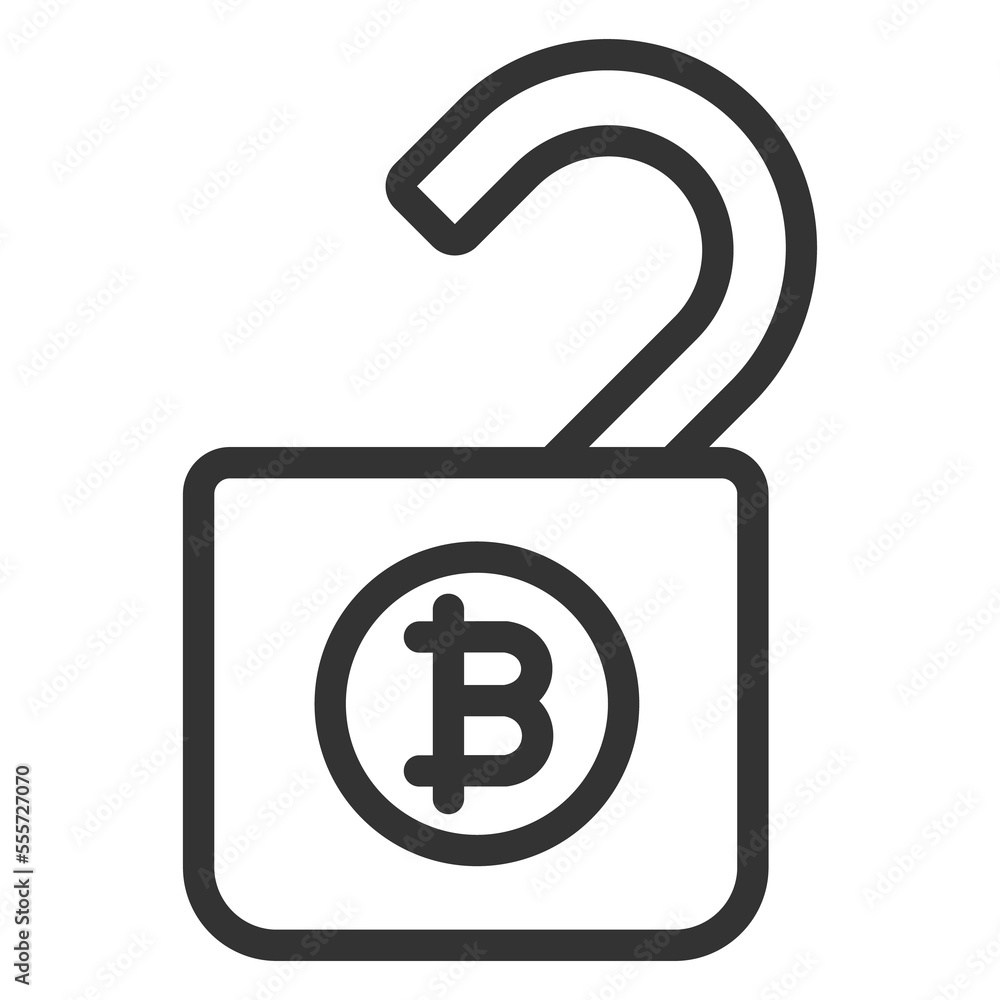 Open padlock with bitcoin - icon, illustration on white background, outline style Open padlock with bitcoin - icon, illustration on white background, outline style