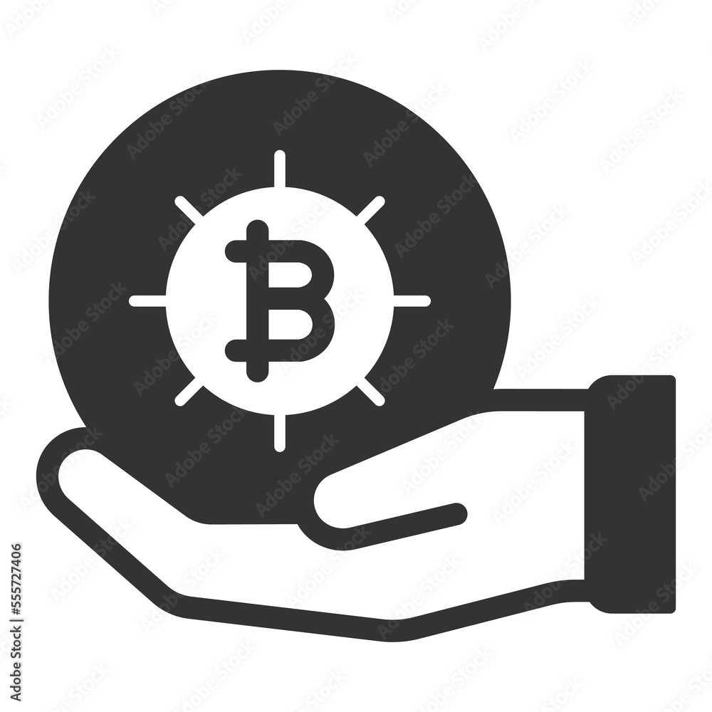 Bitcoin in the palm of your hand - icon, illustration on white background, glyph style Bitcoin in the palm of your hand - icon, illustration on white background, glyph style