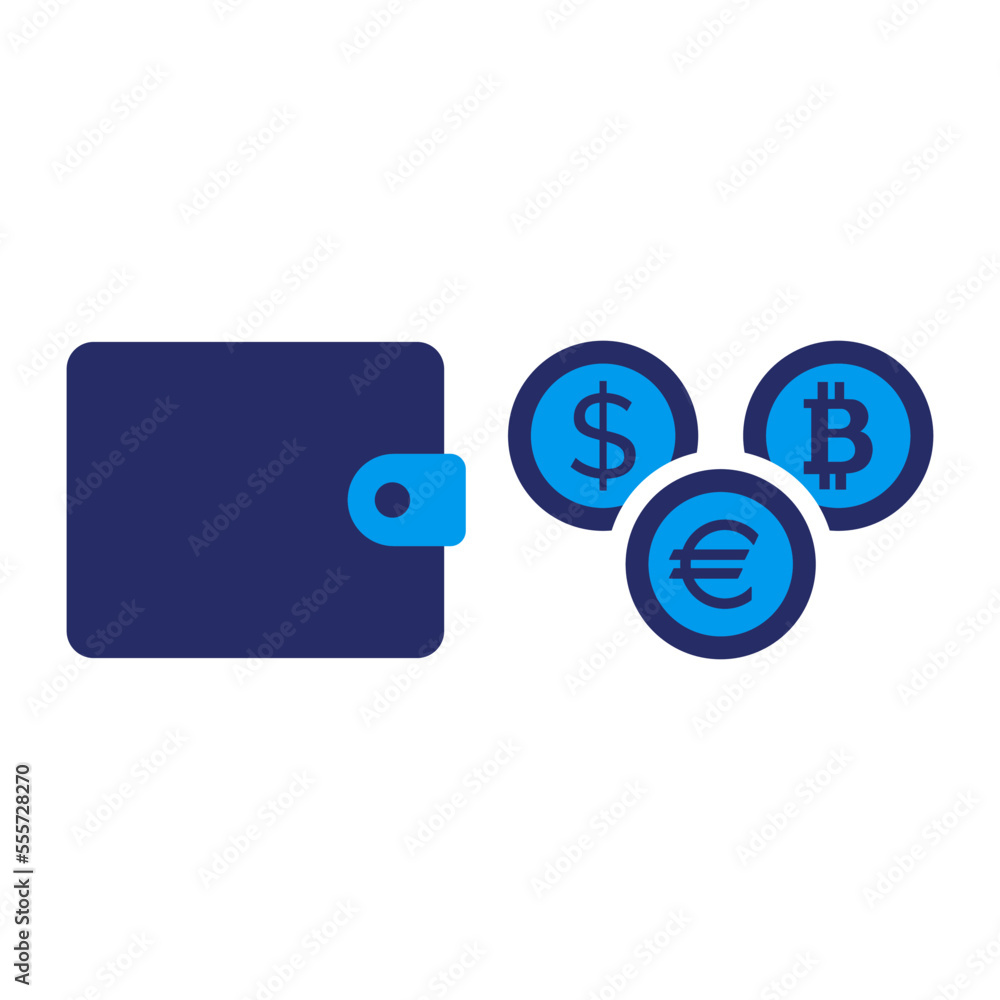 Virtual wallet with currencies icon Virtual wallet with currencies icon