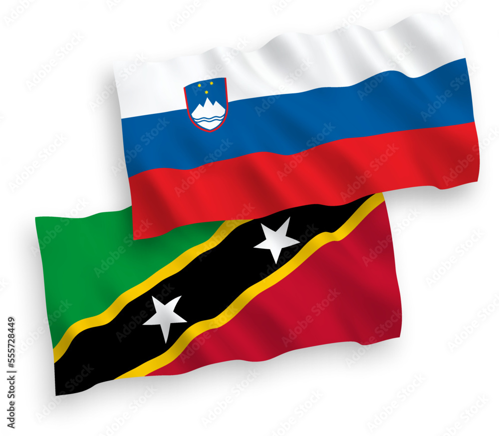 Flags of Slovenia and Federation of Saint Christopher and Nevis on a white background Flags of Slovenia and Federation of Saint Christopher and Nevis on a white background