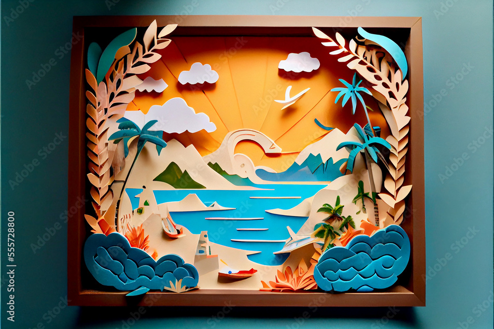 Generative AI render of Hawaii themed paper art Generative AI render of Hawaii themed paper art