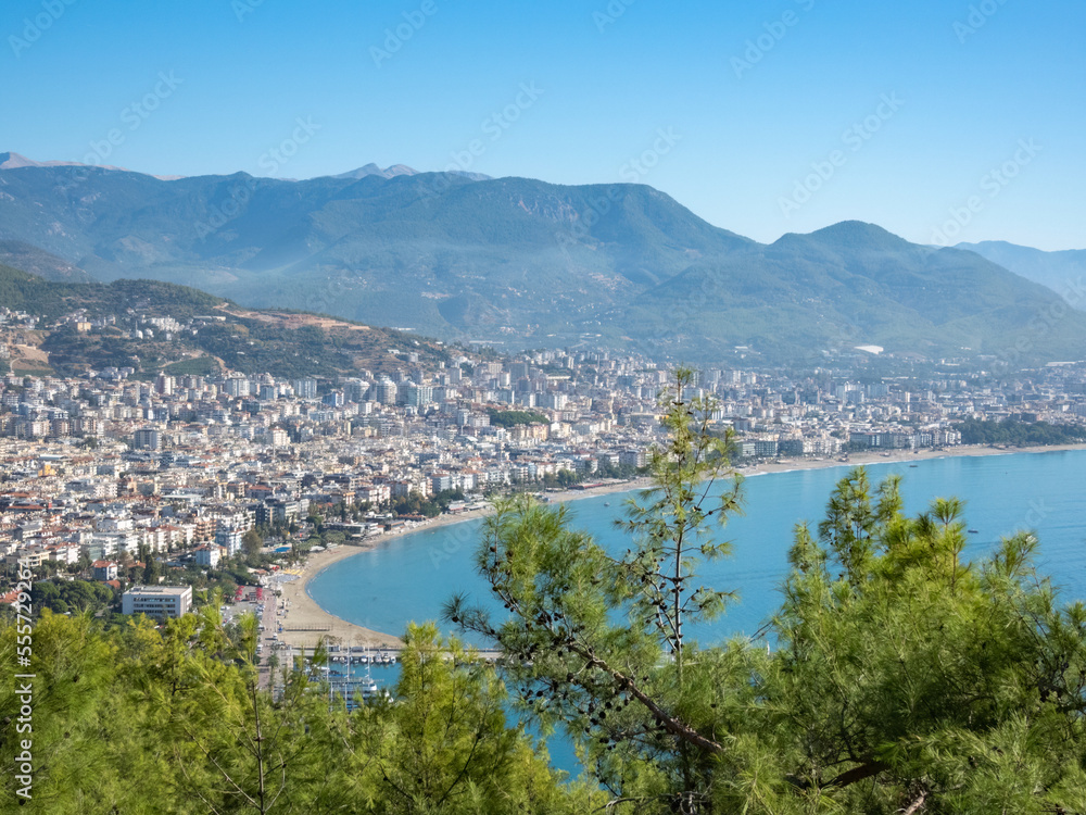 View from the Alanya fortress to the marine bay and the downtown