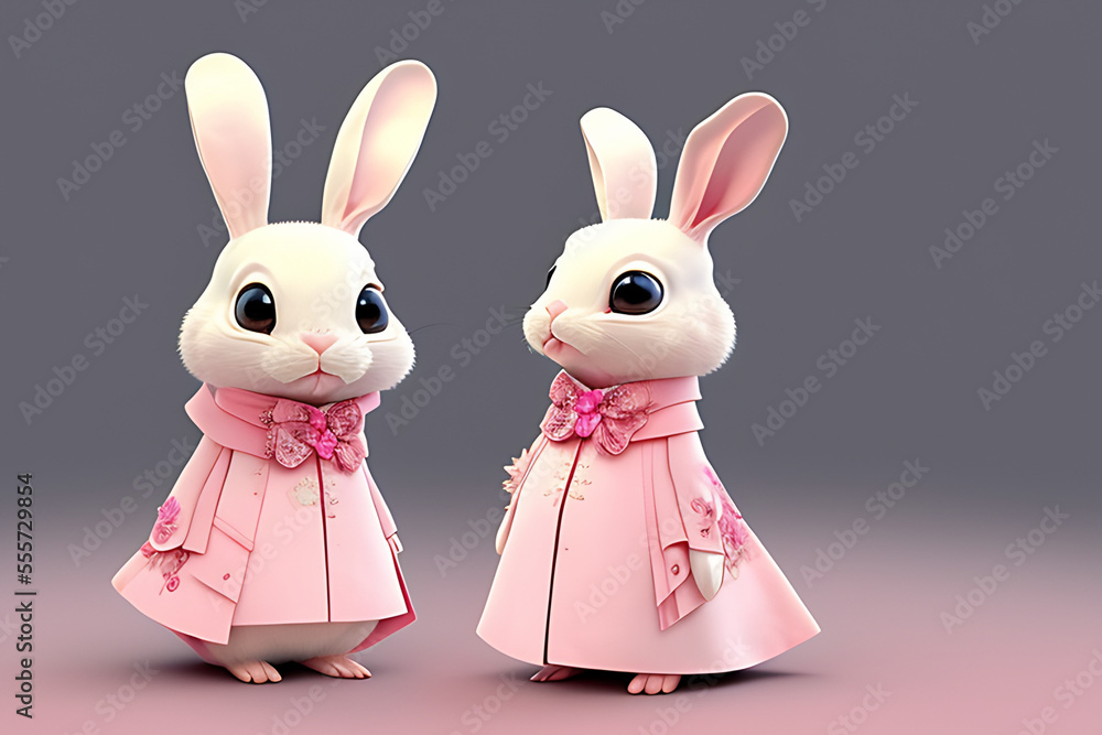 Obraz premium rabbit, bunny, chinese new year, cny, holiday, animal, stuffed, pink, spring, new year, cute, hare, year of rabbit, celebration, gift, year