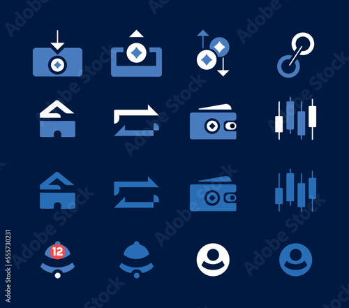 Flat Icons for cryptocurrency market, swap, trading, exchange, deposit, withdrawal, cryptocurrency exchange