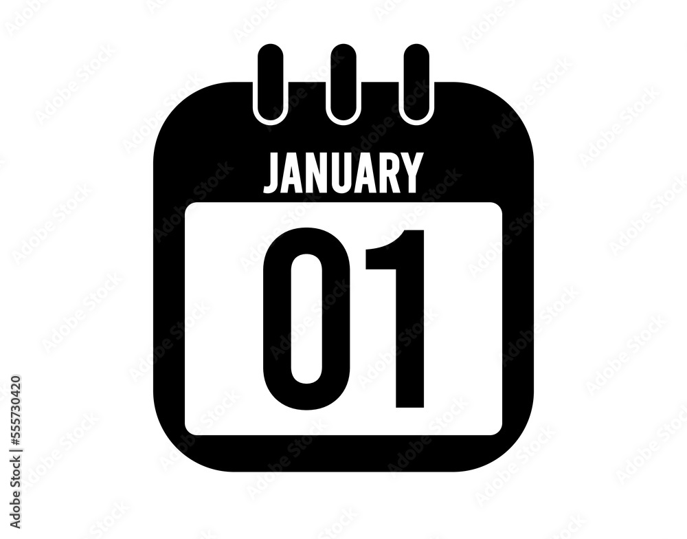 1 January calendar icon. Black calendar vector on white background for January holidays 1 January calendar icon. Black calendar vector on white background for January holidays