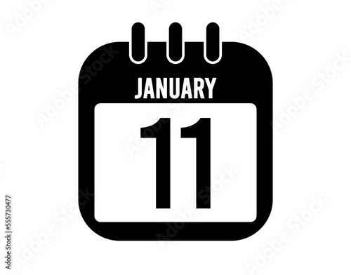 11 January calendar icon. Black calendar vector on white background for January holidays