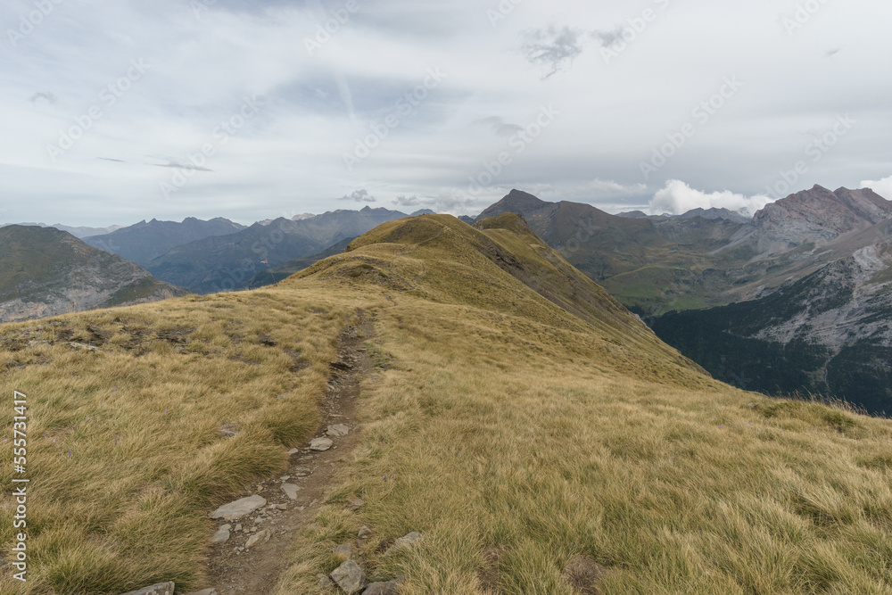 Beautiful high mountain landscape near Gavarnie with hiking trail in the Pyrenees, Nouvelle-Aquitaine, France