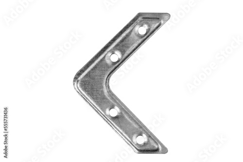 Angle bracket close-up. Angle brace isolated on white background. Metal fasteners on a white background. © SashaMagic