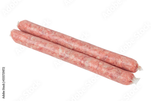 Thin sausages. Homemade sausages isolated on white.