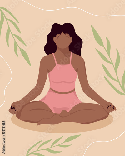 Wallpaper Mural Poster with African girl doing yoga. Poster for yoga center. Vector illustration. Flat style. Torontodigital.ca