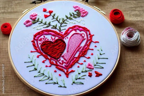 Valentine's Day Embroidery - hearts and roses generative AI design