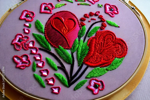 Valentine's Day Embroidery - hearts and roses generative AI design