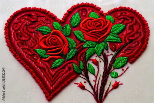 Valentine's Day Embroidery - hearts and roses generative AI design
