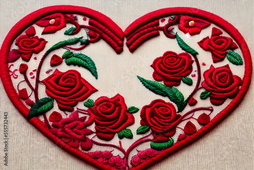 Valentine's Day Embroidery - hearts and roses generative AI design