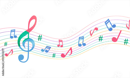 Musical pentagram sound waves notes background