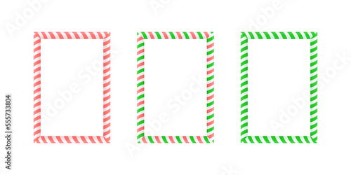 Christmas rectangle frame set. Candy cane border with striped lollipop pattern. Xmas and new year template collection. Vector 