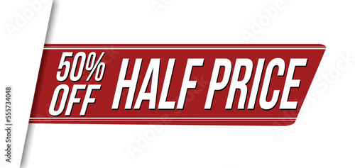 Half price red ribbon or banner design