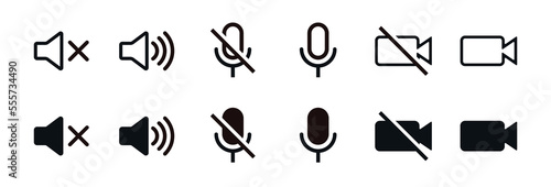Full collection of microphone mic, speaker, and video icons set vector design