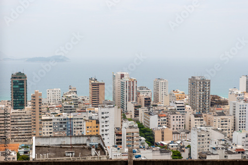 Buildings in the Ipanema neighborhood seen from Cantagalo Hill in Rio de Janeiro, Brazil.