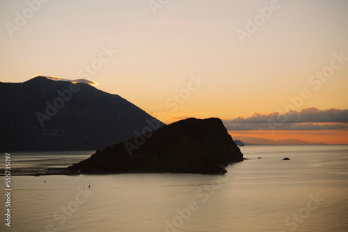 Saint Nicholas island at sunrise Budva, Montenegro