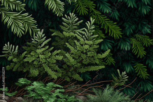 Green fern forest background, Generative AI