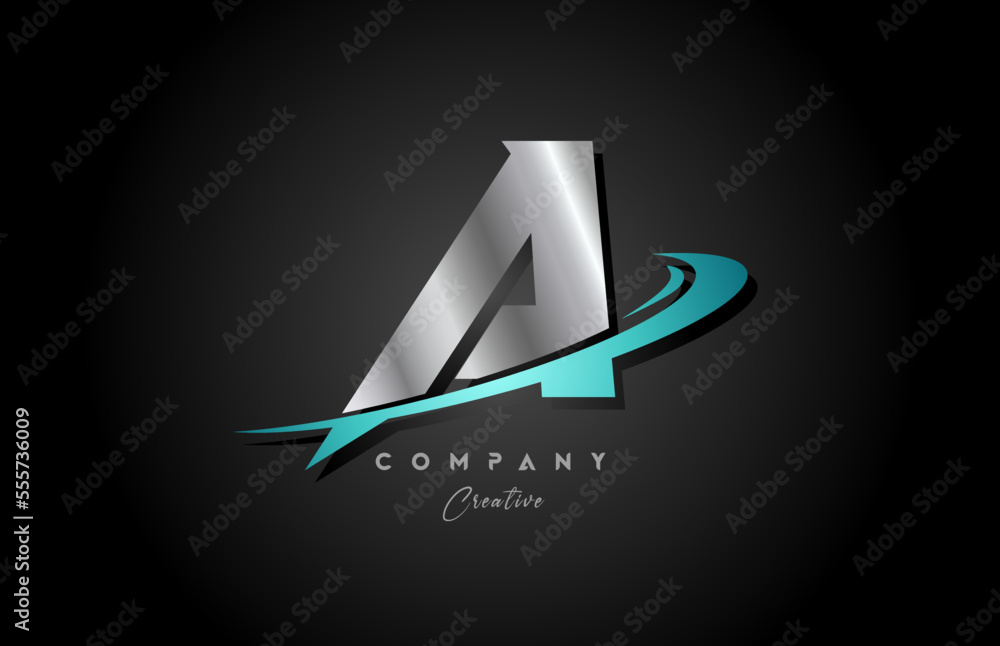 Obraz premium silver metal blue A alphabet letter logo icon design with swoosh. Creative template for company and business