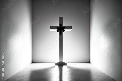 a white background with a solitary Christian cross. Generative AI
