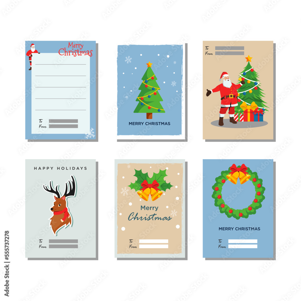 Merry Christmas time cartoon illustrations greeting cards template and backgrounds big collection set