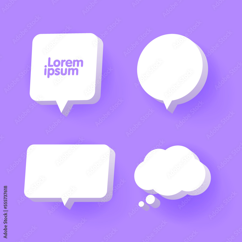 3d purple speech bubble chat icon collection set poster and sticker concept Banner. 3d purple speech bubble chat icon collection set poster and sticker concept Banner.
