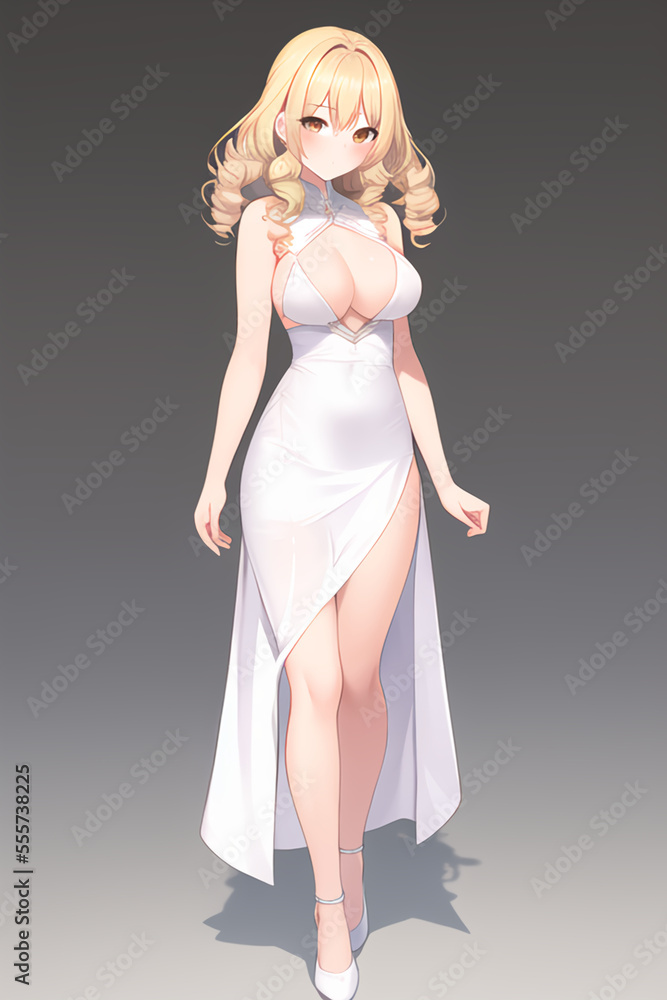 Blonde girl in anime style. Girl in a dress.