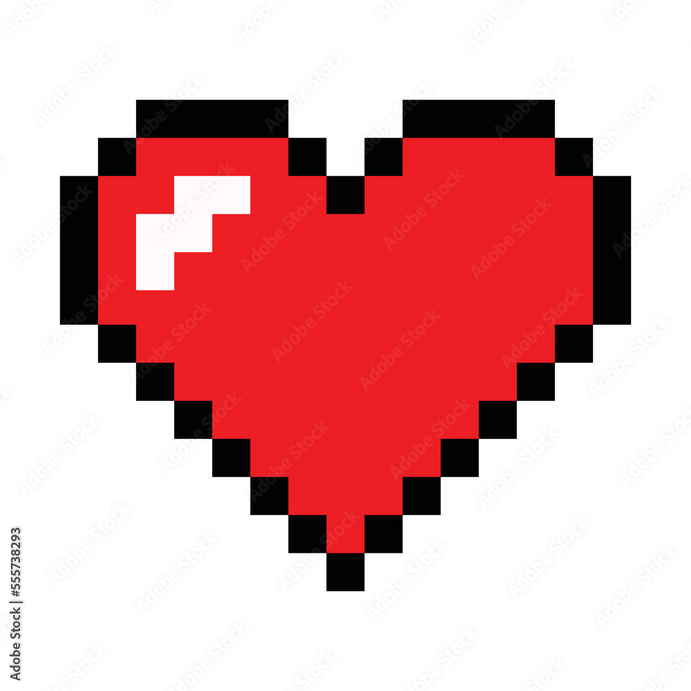 Obraz premium Heart in pixels vector sign sticker design. Isolated red love pixel data sign design