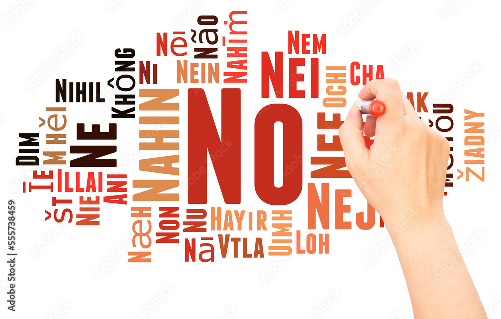 No In Different Languages Word Cloud And Hand With Marker Stock 
