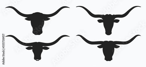 Bull head logo icon set.  Bull Head Silhouette long horn vector Icons Template.