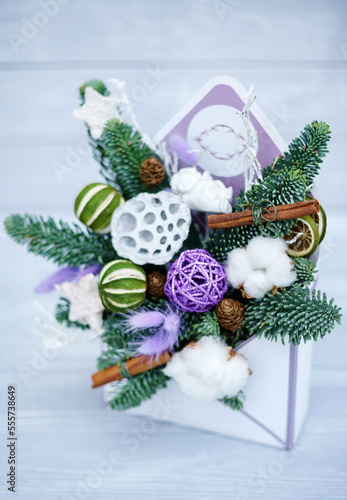 nice winter bouquet on the wooden background