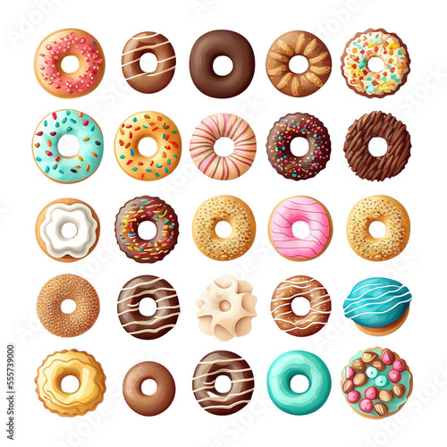 illustration of a set of donuts transparent background, generative art