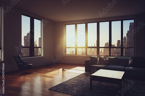 Sunny living room in modern luxury apartment in New York City  Generative AI 