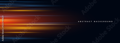 Black modern wide abstract technology background with glowing high-speed and movement light effect. Vector illustration